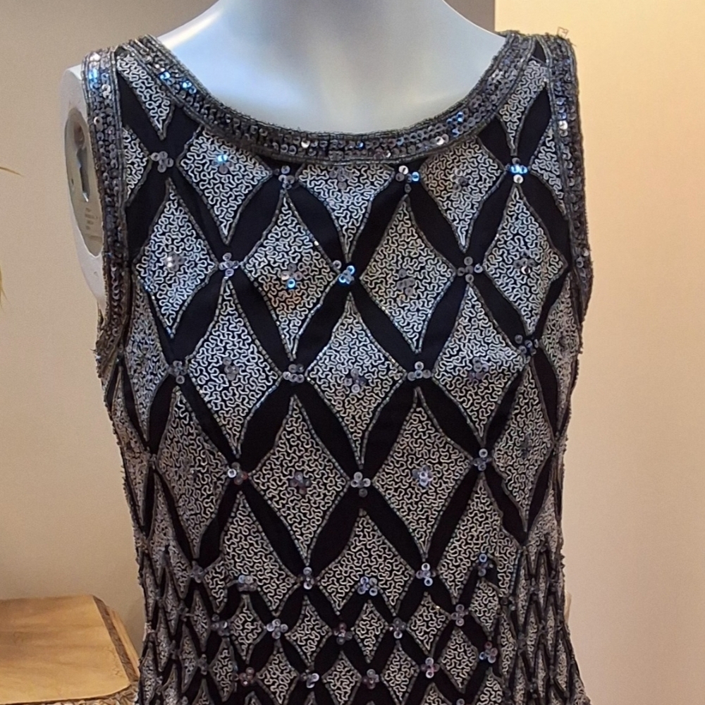 Papell Boutique Black and White Sequin Blouse